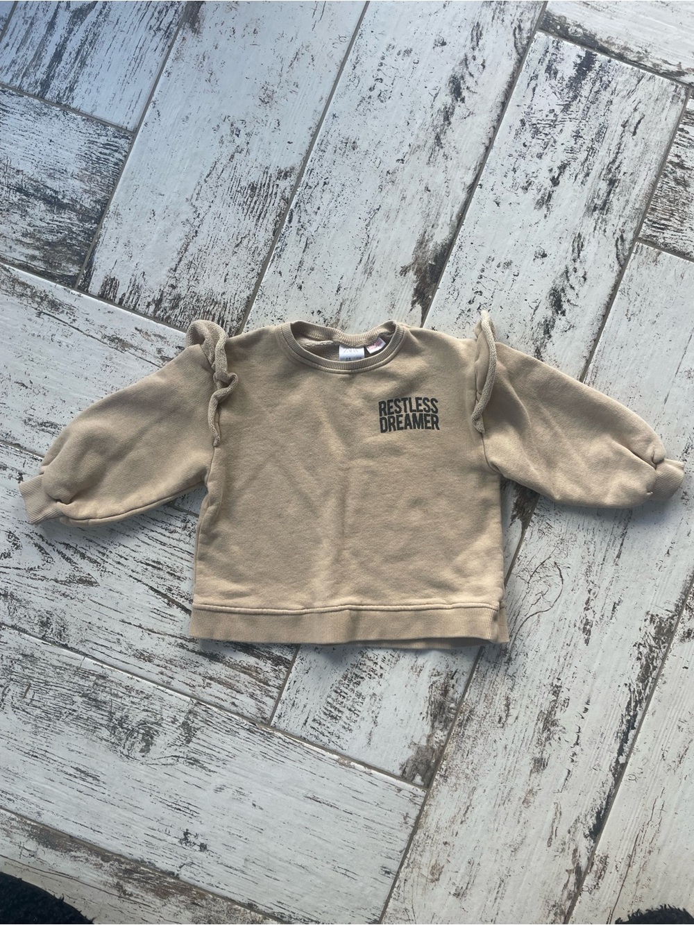 Zara Kids Beige 'Restless Dreamer' Ruffle Shoulder Sweatshirt